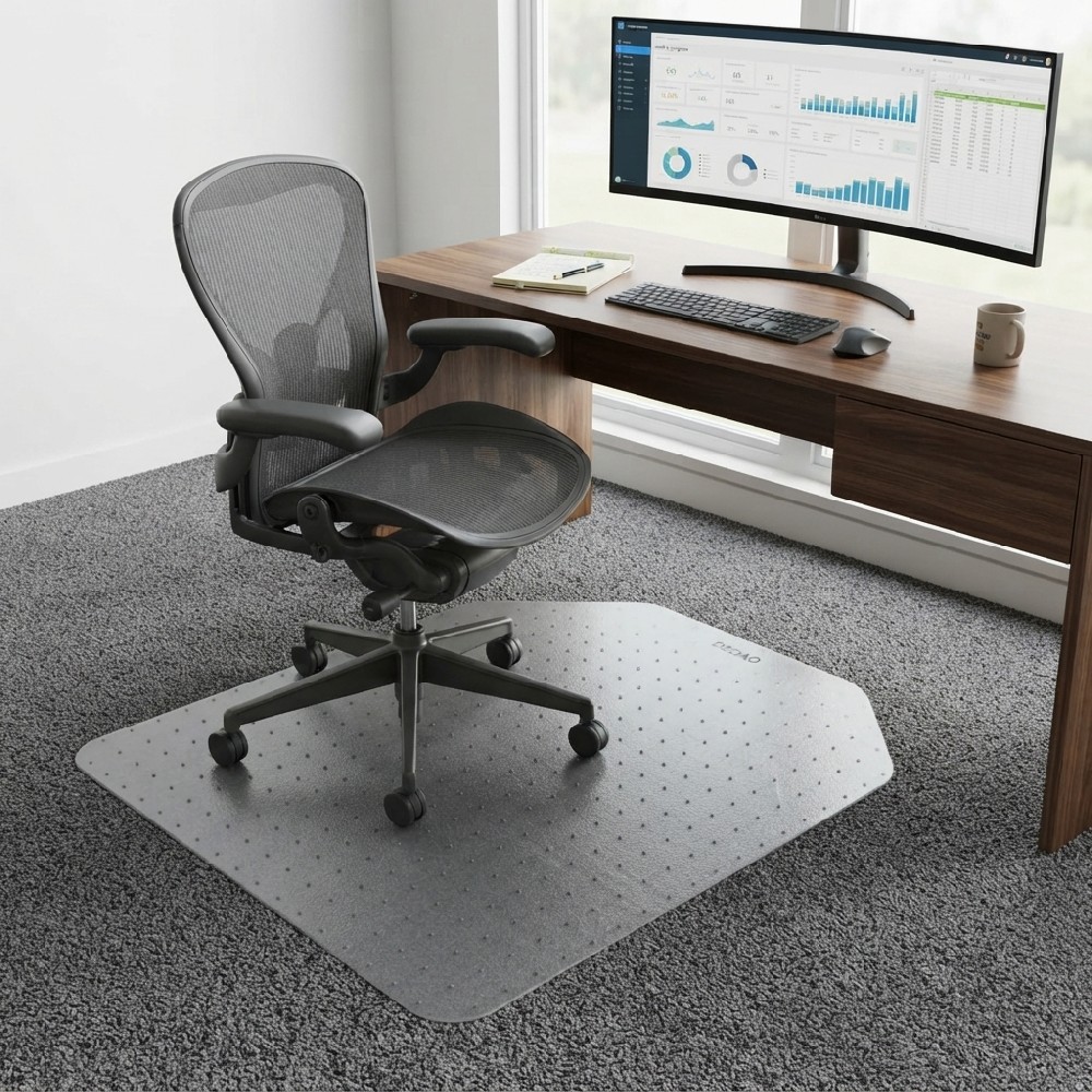 Translucent Gray PET Office Chair Mat for Carpet